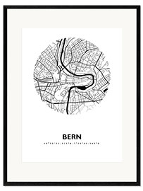 Kehystetty taidepainatus City map of Bern, circle