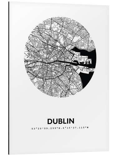 Stampa su alluminio Mappa della città di Dublino III