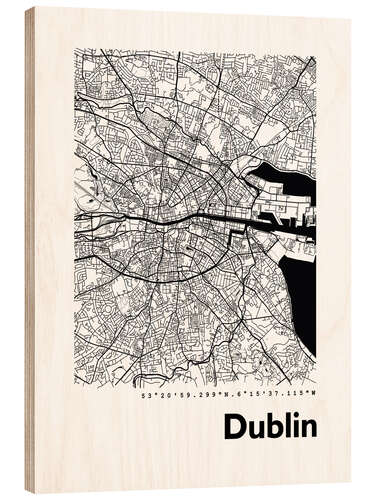 Tableau en bois Plan de la ville de Dublin I