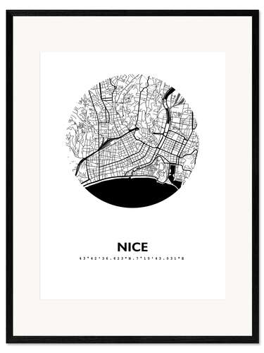 Impresión de arte enmarcada Mapa de la ciudad de Niza