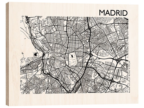 Wood print Madrid city map