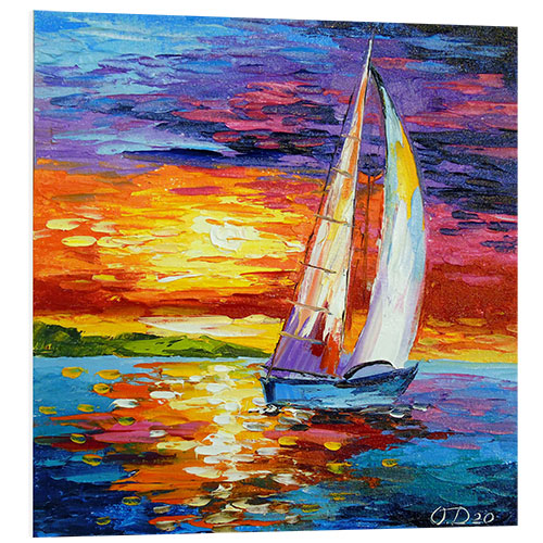 Foam board print Lone sailboat