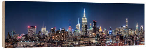 Wood print New York City skyline at night