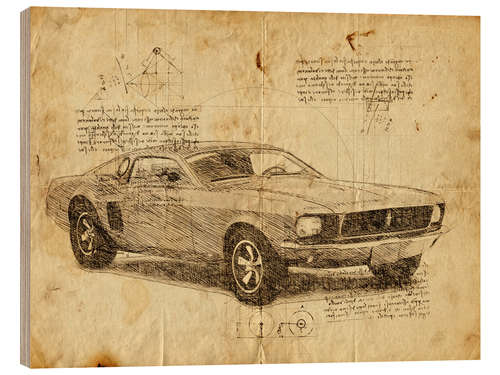 Wood print Vintage Mustang