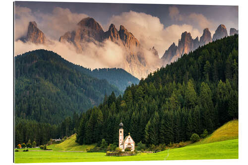 Quadro em plexi-alumínio Vista das Dolomitas no vale Villnöss