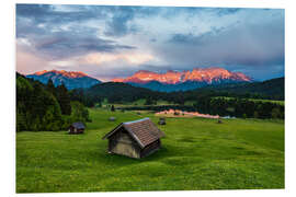 Foam board print Huts in front of the Karwendel Mountains