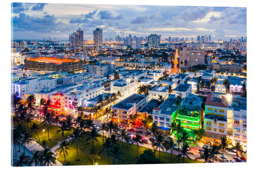 Acrylglasbild Ocean Drive und Miami Skyline, USA