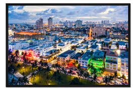 Gerahmter Kunstdruck Ocean Drive und Miami Skyline, USA