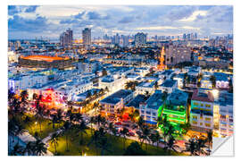 Selvklæbende plakat Ocean Drive and Miami skyline, USA