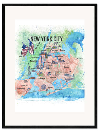 Impresión de arte enmarcada Mapa de la ciudad de Nueva York