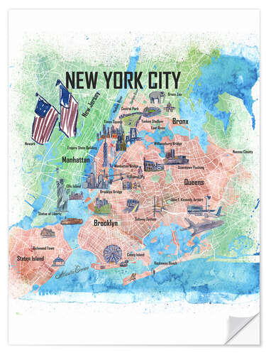 Selvklebende plakat City map New York City