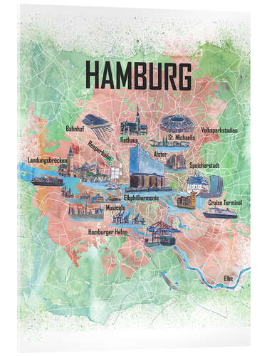 Akryylilasitaulu City map Hamburg