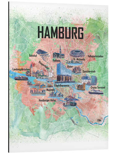 Aluminium print City map Hamburg