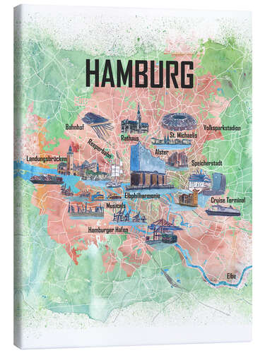 Canvastavla City map Hamburg