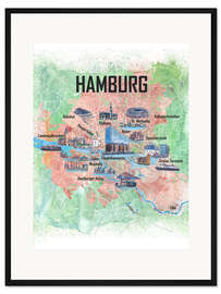 Gerahmter Kunstdruck Stadtplan Hamburg