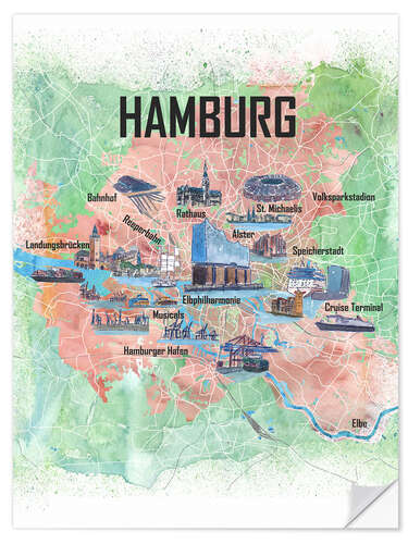 Wandsticker Stadtplan Hamburg