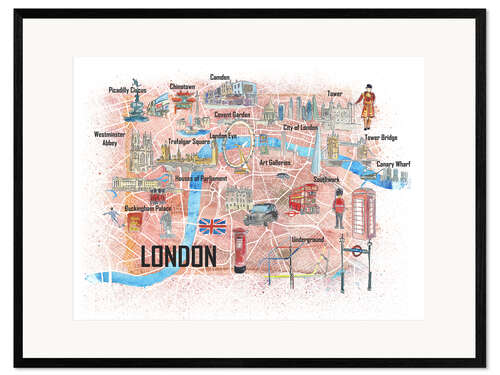 Impression artistique encadrée Plan de Londres (anglais)