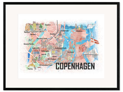 Plakat artystyczny premium w ramie Copenhagen city map