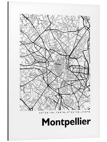 Quadro em alumínio Mapa da cidade de Montpellier