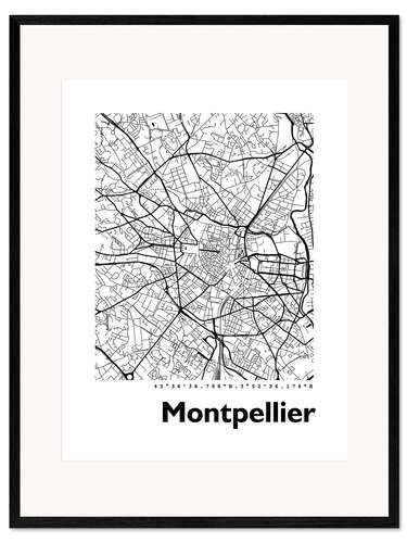 Innrammet kunsttrykk City map of Montpellier