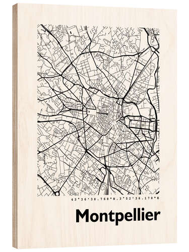 Hout print City map of Montpellier