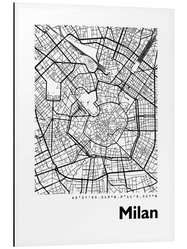 Quadro em alumínio Mapa da cidade de Milão