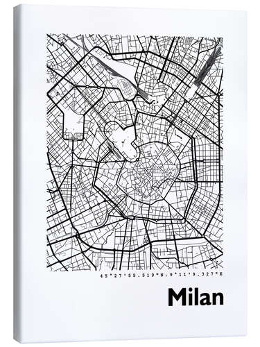 Canvas print Milan city map