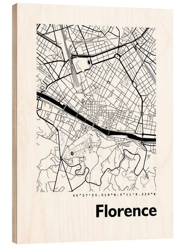 Wood print Florence city map