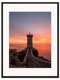 Gerahmter Kunstdruck Sonnenuntergang am Kermorvan Leuchtturm