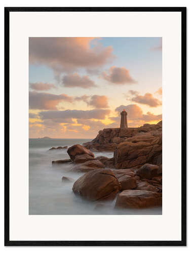 Ingelijste kunstdruk Sunrise at the lighthouse