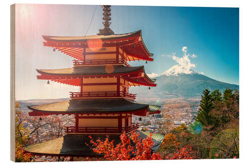 Wood print Mt. Fuji and Chureito Pagoda