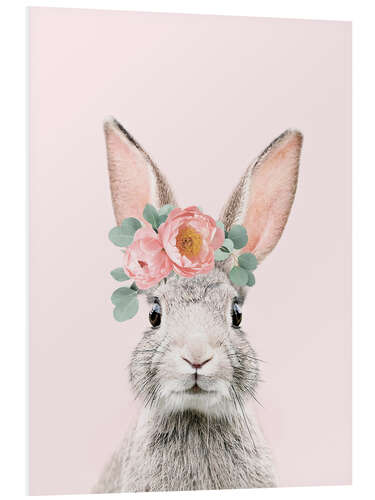 Tableau en PVC Lapin avec une couronne de fleurs