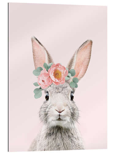 Tableau en plexi-alu Lapin avec une couronne de fleurs