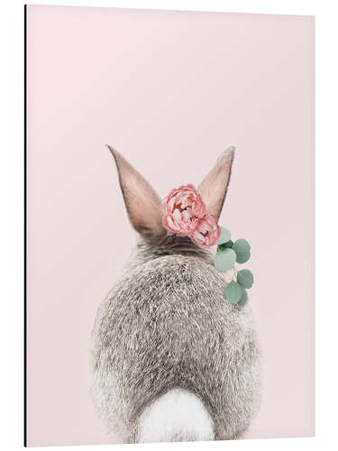 Tableau en aluminium Lapin de dos avec des fleurs