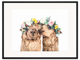 Gerahmter Kunstdruck Blumenlamas
