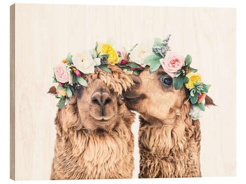 Print på træ Blomsterlamaer