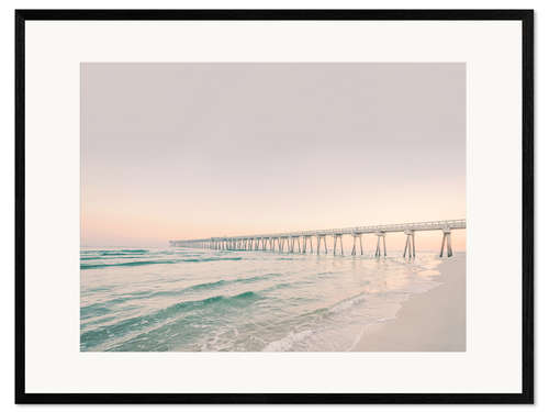Gerahmter Kunstdruck Pier im Sonnenuntergang