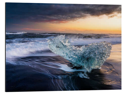 Tableau en aluminium Blocs de glace sur la plage de Jökulsárlón