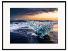 Gerahmter Kunstdruck Eisblöcke am Eisstrand bei Jökulsárlón