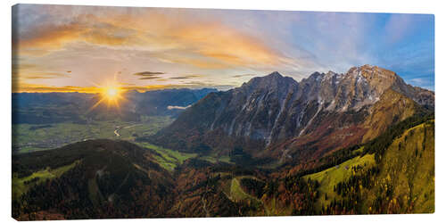 Canvastavla Hoher Göll with a view of the Salzach Valley at sunrise