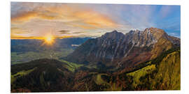 Foam board print Hoher Göll with a view of the Salzach Valley at sunrise