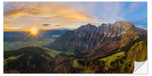 Sticker mural Hoher Göll avec vue sur la vallée de la Salzach au lever du soleil