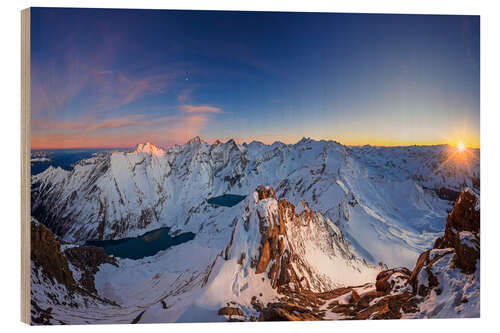 Wood print Kitzsteinhorn with a view of Mooserboden at sunset