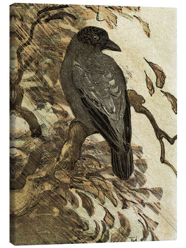 Canvas print Bonte kraai op tak