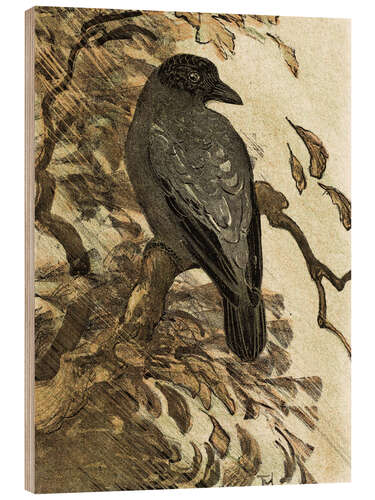 Wood print Hooded crow on a branch