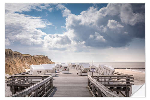 Selvklebende plakat Beach chairs on the west beach of Sylt