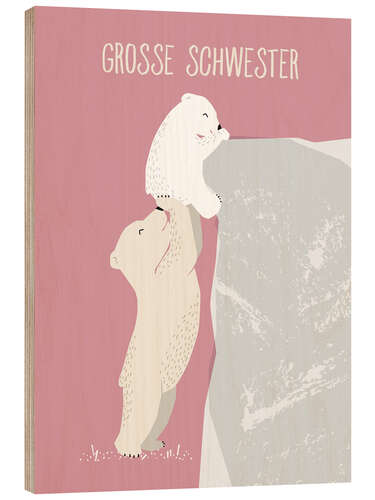Wood print Big sister, polar bear