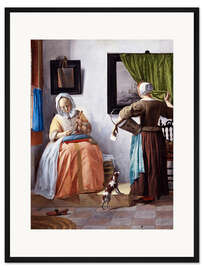 Gerahmter Kunstdruck Junge Frau beim Lesen eines Briefes