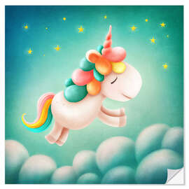 Selvklebende plakat Unicorn jumps above clouds