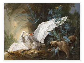 Wall print  Dog surprises a swan on its nest - Jean-Baptiste Oudry